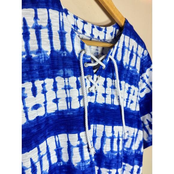 NWT Allison Daley Plus Size Top 1X Tie-Dye Short Sleeve Casual Coastal Tie Front - Picture 2 of 8